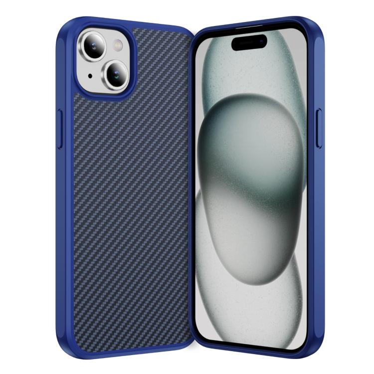 

For iPhone 15 Carbon Fiber Texture Skin-feel Acrylic TPU Phone Case(Blue)