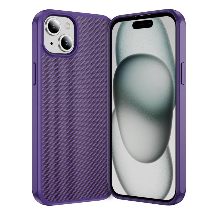 

For iPhone 15 Carbon Fiber Texture Skin-feel Acrylic TPU Phone Case(Purple)