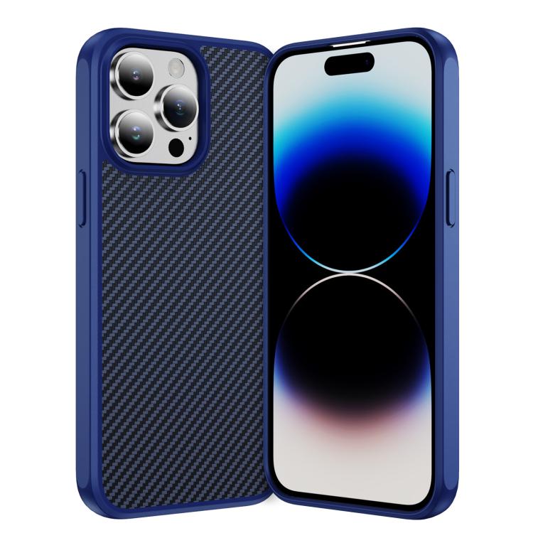 

For iPhone 14 Pro Max Carbon Fiber Texture Skin-feel Acrylic TPU Phone Case(Blue)