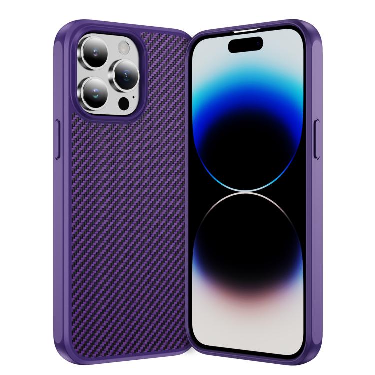 

For iPhone 14 Pro Carbon Fiber Texture Skin-feel Acrylic TPU Phone Case(Purple)