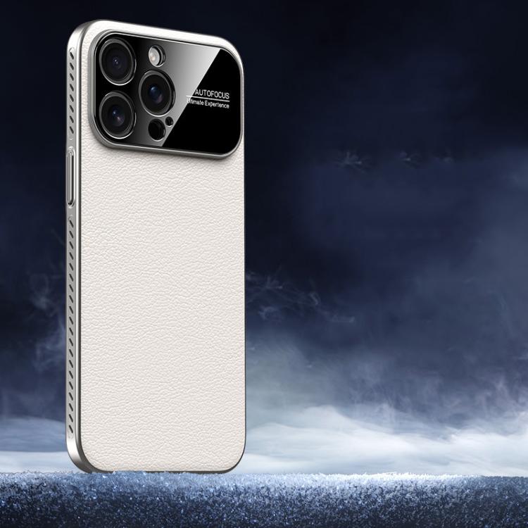 

For iPhone 14 Pro Max Soft Armor Cooling Plain Leather Hybrid PC Phone Case(White)