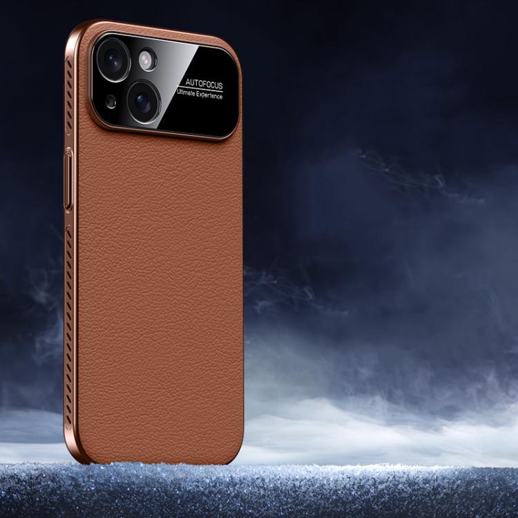 

For iPhone 14 Soft Armor Cooling Plain Leather Hybrid PC Phone Case(Brown)