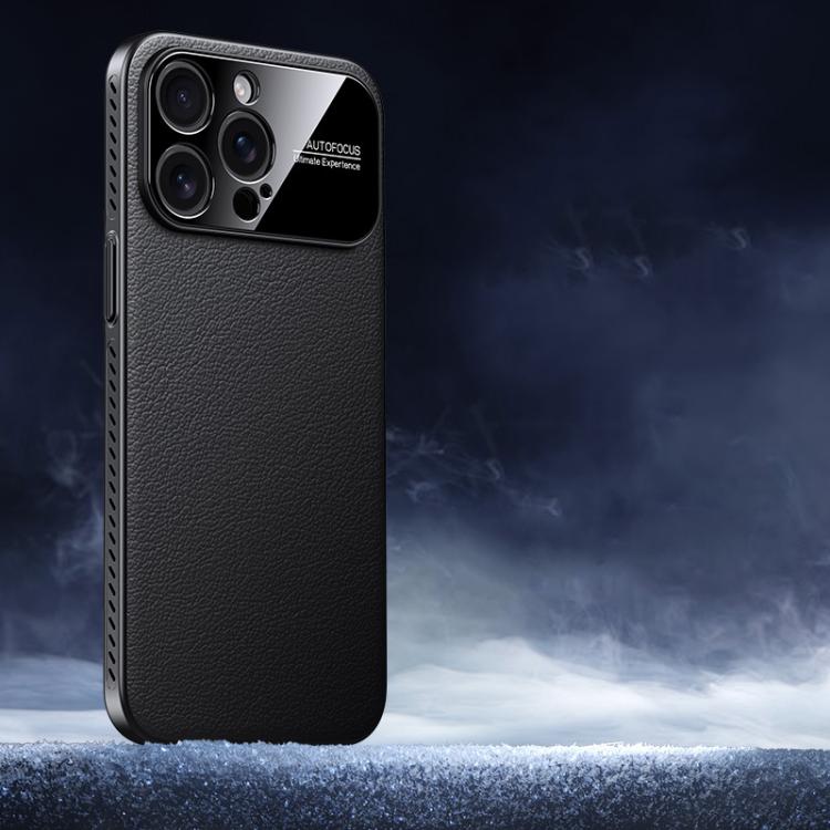

For iPhone 15 Pro Max Soft Armor Cooling Plain Leather Hybrid PC Phone Case(Black)