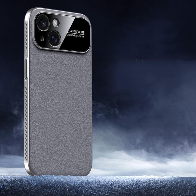 

For iPhone 15 Soft Armor Cooling Plain Leather Hybrid PC Phone Case(Grey)
