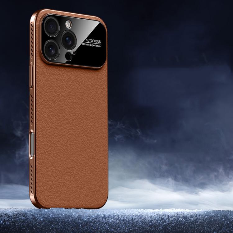 

For iPhone 16 Pro Max Soft Armor Cooling Plain Leather Hybrid PC Phone Case(Brown)