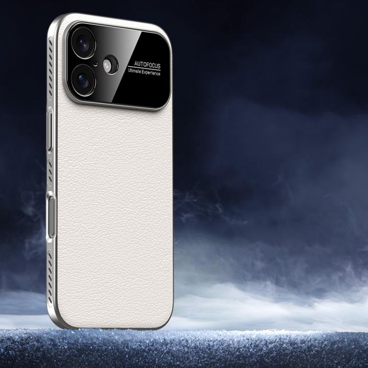 

For iPhone 16 Soft Armor Cooling Plain Leather Hybrid PC Phone Case(White)