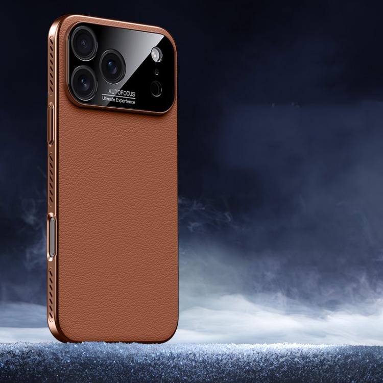 

For iPhone 17 Pro Max Soft Armor Cooling Plain Leather Hybrid PC Phone Case(Brown)