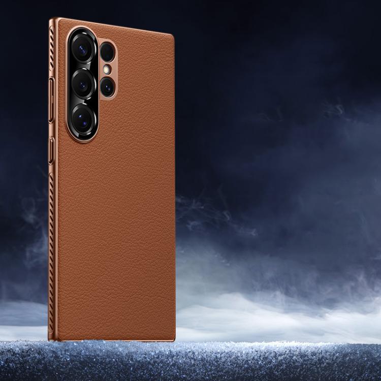 

For Samsung Galaxy S25 Ultra 5G Soft Armor Cooling Plain Leather Hybrid PC Phone Case(Brown)