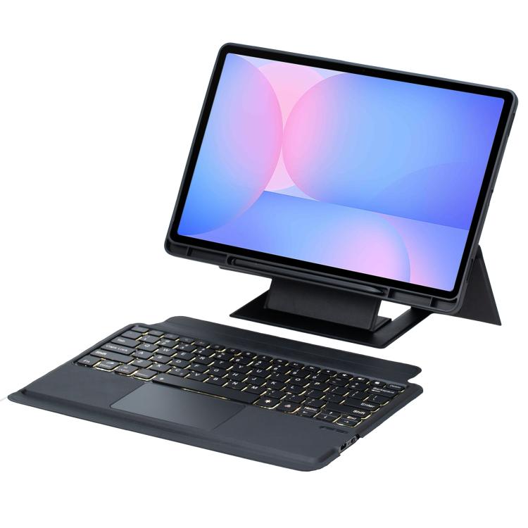 

For Samsung Galaxy Tab S10 FE+ Holder Floating Detachable Backlight Keyboard Tablet Leather Case with Touchpad(Black)