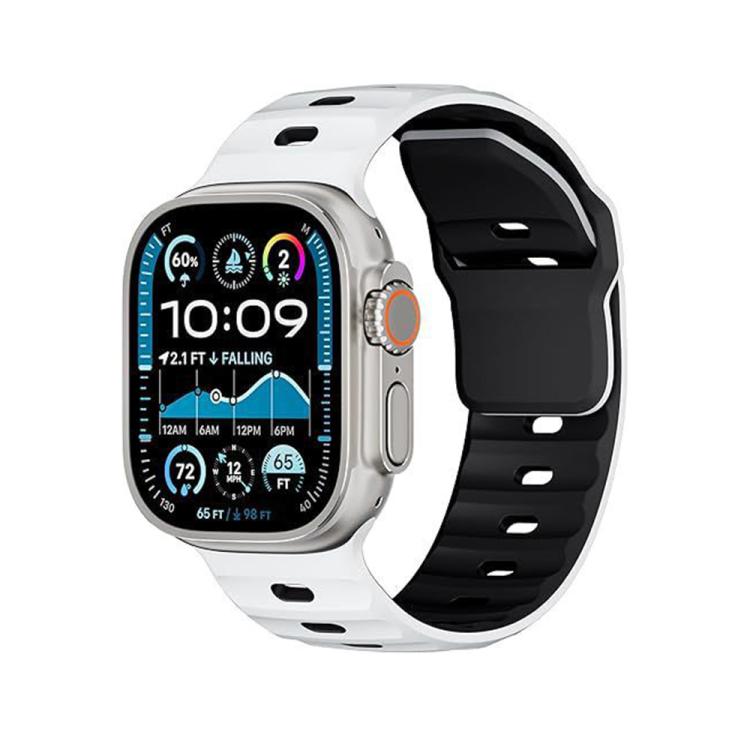 

For Apple Watch 46mm / 49mm / 45mm / 44mm Dual-Color Mecha Armor Silicone Watch Band(Whtie Black)