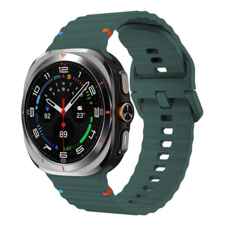 

For Samsung Galaxy Watch8 Classic 46mm / Watch8 44mm / 40mm xDfind Wavy Grain Stitched Silicone Watch Band, Size:L(Pine Needle Green)