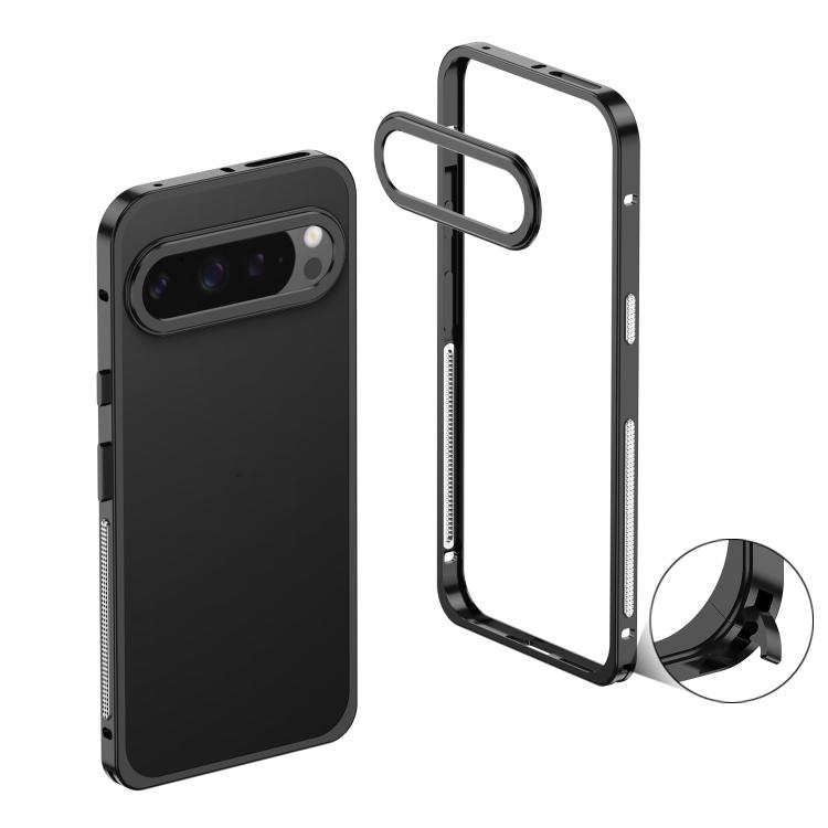 

For Google Pixel 9 Pro XL Metal Frame Heat Dissipation Phone Case with Camera Guard Ring(Black)