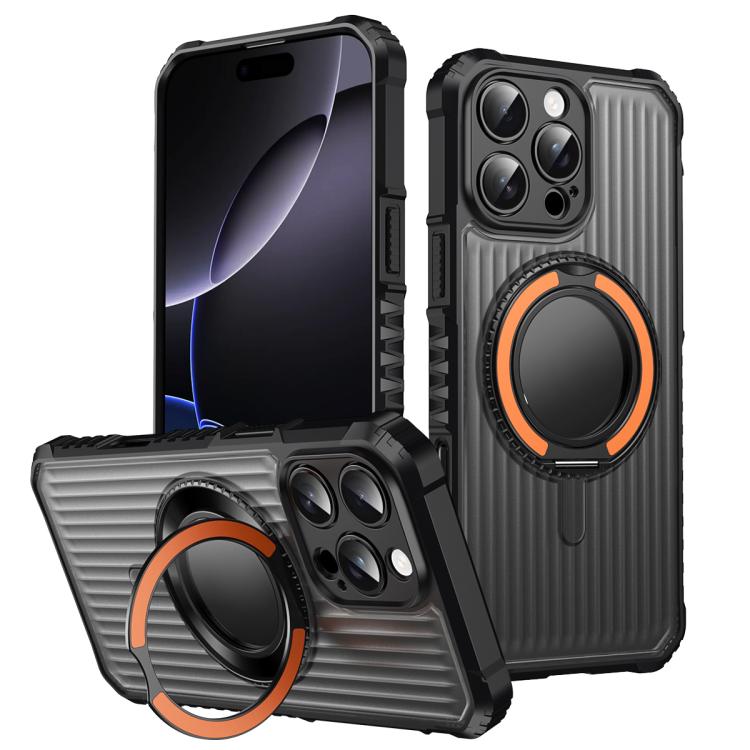 

For iPhone 16 Pro Skin Sense Rotation Stand Semi-transparent Magsafe Phone Case(Orange)