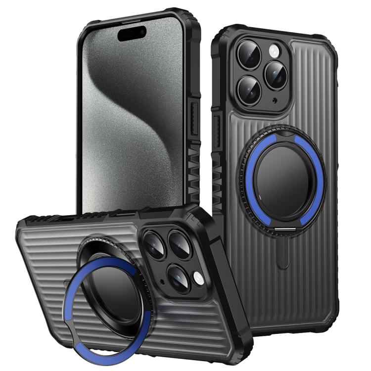 

For iPhone 15 Pro Max Skin Sense Rotation Stand Semi-transparent Magsafe Phone Case(Royal Blue)