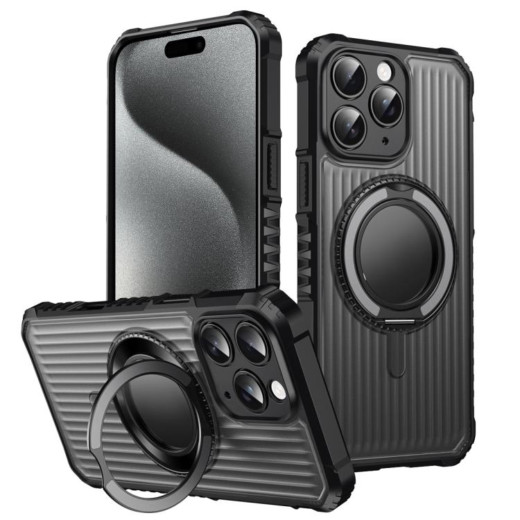 

For iPhone 15 Pro Max Skin Sense Rotation Stand Semi-transparent Magsafe Phone Case(Space Gray)