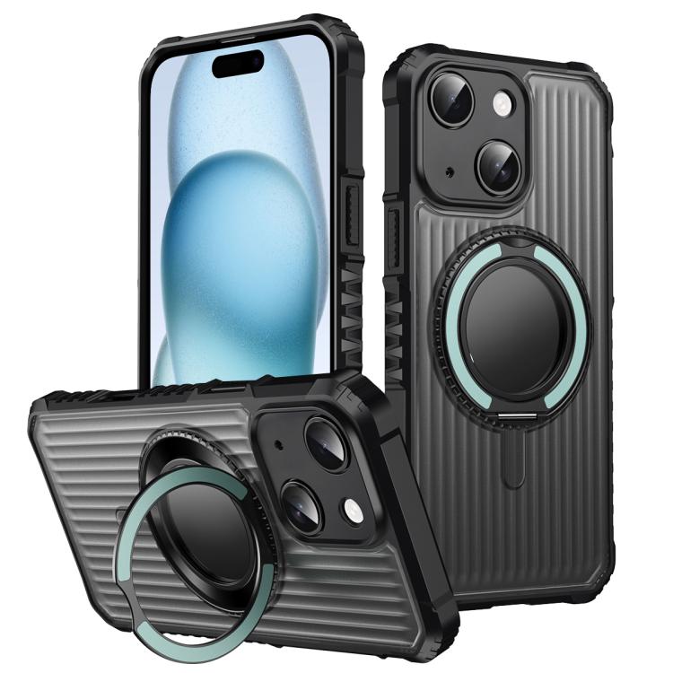 

For iPhone 15 Plus Skin Sense Rotation Stand Semi-transparent Magsafe Phone Case(Sky Cyan)