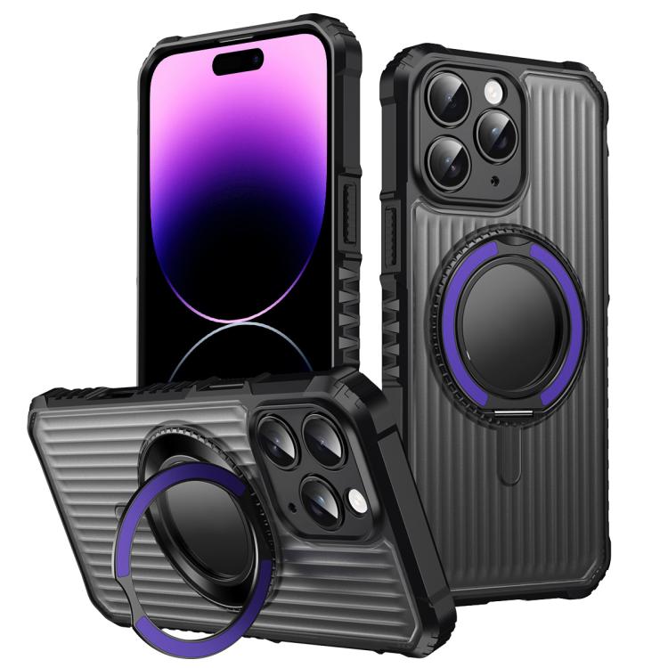 

For iPhone 14 Pro Max Skin Sense Rotation Stand Semi-transparent Magsafe Phone Case(Deep Purple)