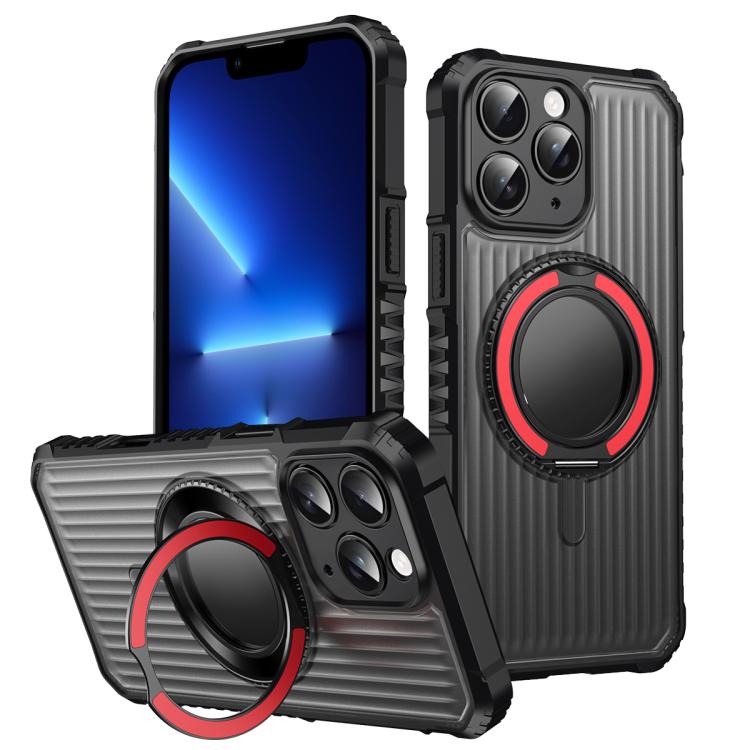 

For iPhone 13 Pro Skin Sense Rotation Stand Semi-transparent Magsafe Phone Case(Red)