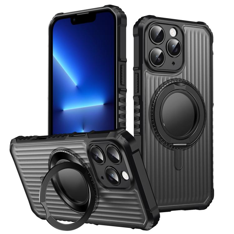 

For iPhone 13 Pro Skin Sense Rotation Stand Semi-transparent Magsafe Phone Case(Black)