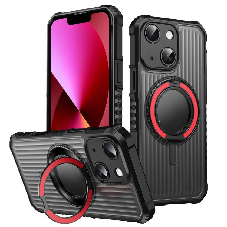 

For iPhone 13 Skin Sense Rotation Stand Semi-transparent Magsafe Phone Case(Red)