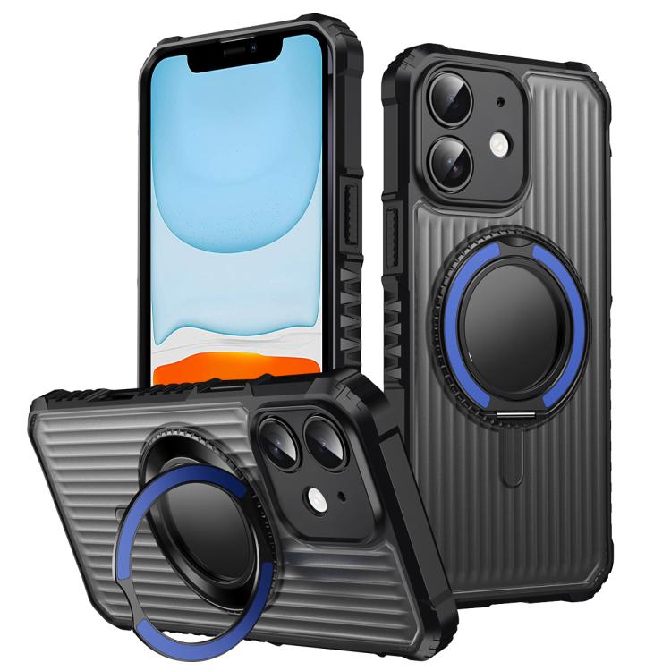 

For iPhone 11 Skin Sense Rotation Stand Semi-transparent Magsafe Phone Case(Royal Blue)