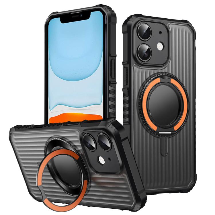 

For iPhone 11 Skin Sense Rotation Stand Semi-transparent Magsafe Phone Case(Orange)
