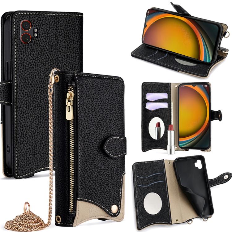 

For Samsung Galaxy XCover7 Pro Crossbody Chain Fishtail Litchi Leather Phone Case(Black)