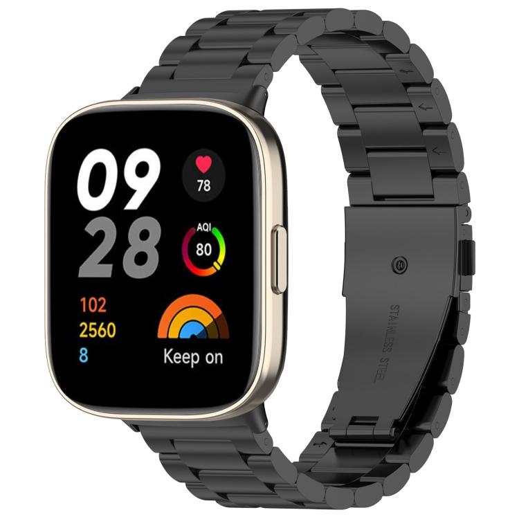 

For Redmi Watch 3 xDfind Three-Bead Stainless Steel Metal Watch Band(Black)