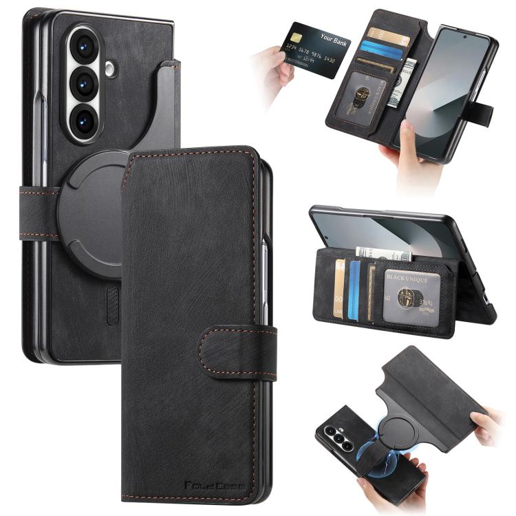 

For Samsung Galax Z Fold7 5G CaseNeo MagSafe RFID Anti-theft Retro Leather Phone Case(Black)