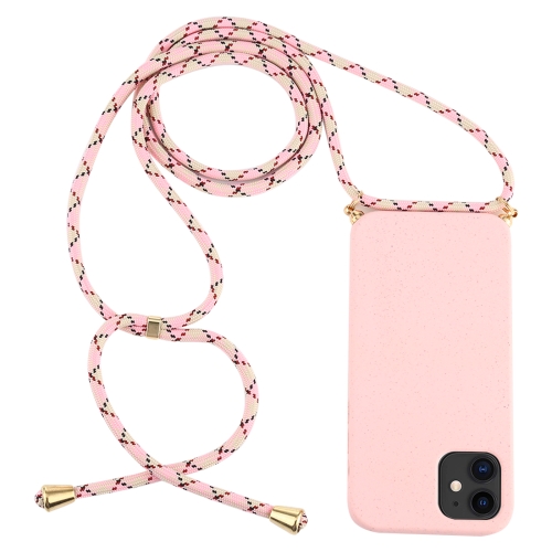 

For iPhone 12 mini Wheat TPU Protective Case with Lanyard(Pink)