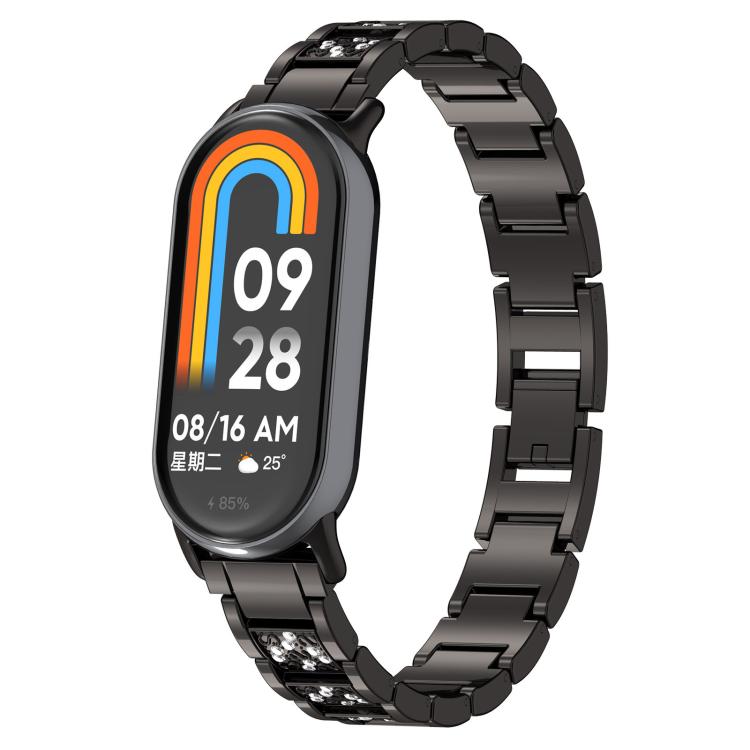

For Xiaomi Smart Band 10 / 9 / 8 / NFC 14mm xDfind Diamond Jewelry Stainless Steel Watch Band(Black)