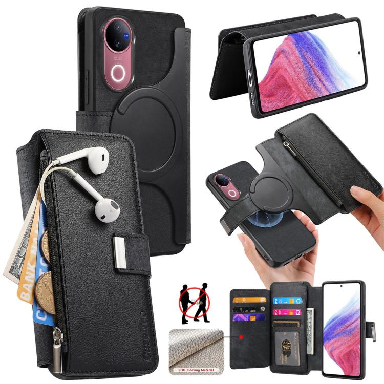 

For vivo V50 CaseNeo MagSafe RFID Anti-theft Zipper Wallet Retro Leather Phone Case(Black)
