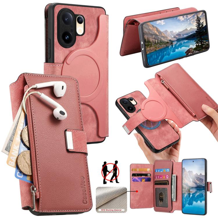For vivo S30 Pro mini CaseNeo MagSafe RFID Anti-theft Zipper Wallet Retro Leather Phone Case(Pink)