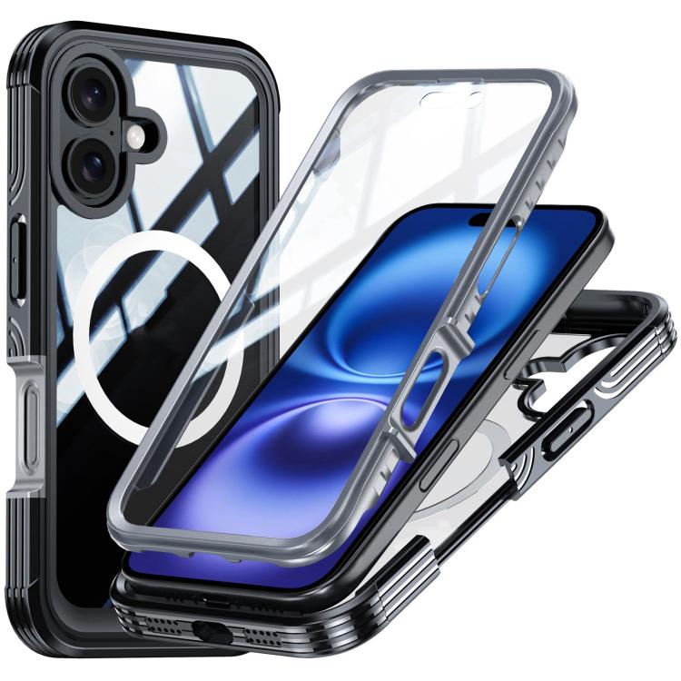 

For iPhone 16 Plus Life Waterproof MagSafe Magnetic Rugged Phone Case(Black)