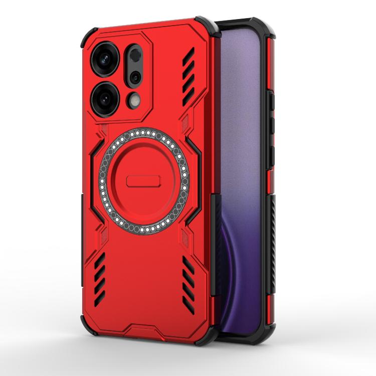 

For OPPO Reno14 5G Global Butterfly Armor MagSafe Magnetic Ring Shockproof Phone Case(Red)