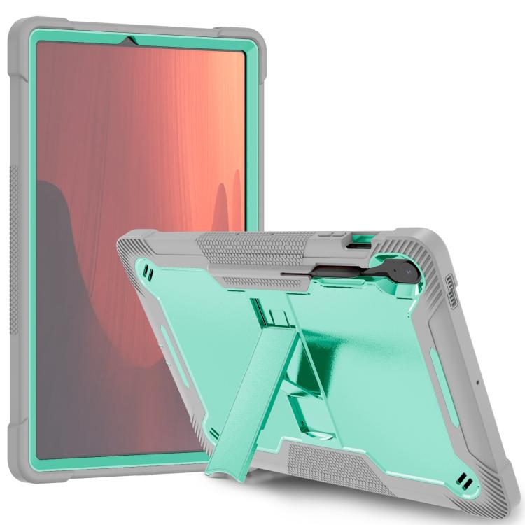 

For Samsung Galaxy Tab S10 FE+ Shockproof Silicone Hybrid PC Tablet Case with Holder(Mint Green Grey)