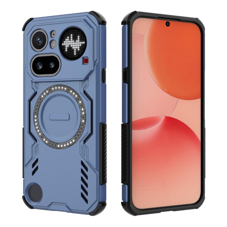

For Nothing Phone 4a Pro 5G Global Butterfly Armor MagSafe Magnetic Ring Shockproof Phone Case(Blue)