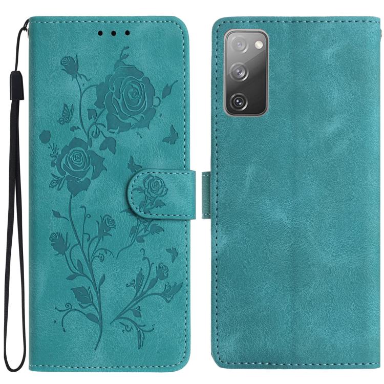 

For Samsung Galaxy S20 FE 5G Rose Flower Embossing Pattern Leather Phone Case(Green)