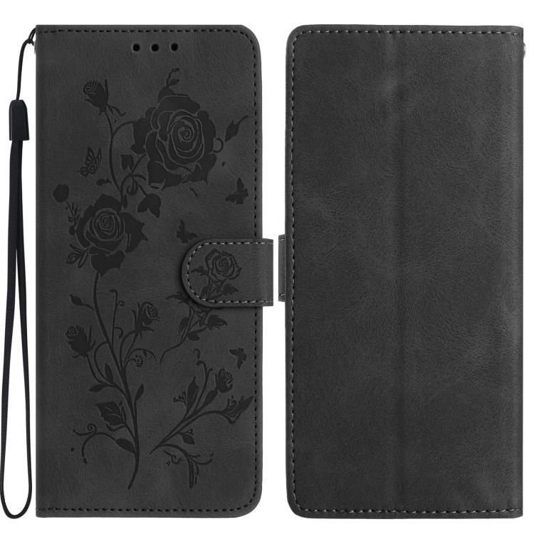 

For Samsung Galaxy S22 5G Rose Flower Embossing Pattern Leather Phone Case(Black)
