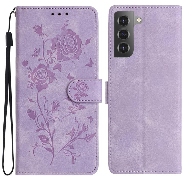 

For Samsung Galaxy S22 5G Rose Flower Embossing Pattern Leather Phone Case(Light Purple)