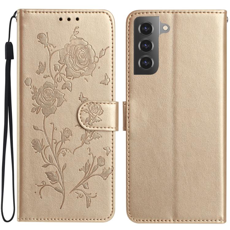 

For Samsung Galaxy S22+ 5G Rose Flower Embossing Pattern Leather Phone Case(Gold)