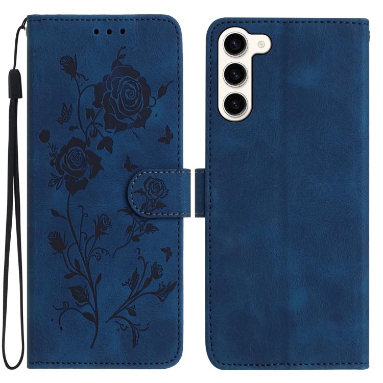 

For Samsung Galaxy S23 5G Rose Flower Embossing Pattern Leather Phone Case(Dark Blue)