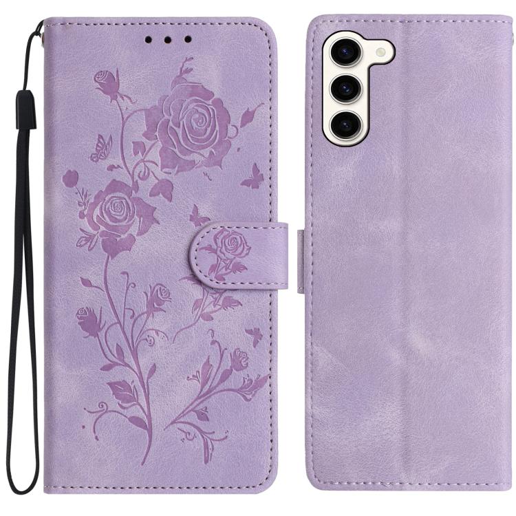 

For Samsung Galaxy S23 5G Rose Flower Embossing Pattern Leather Phone Case(Light Purple)