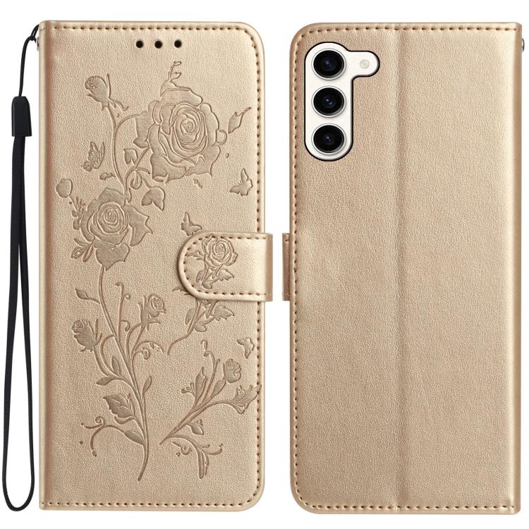 

For Samsung Galaxy S23+ 5G Rose Flower Embossing Pattern Leather Phone Case(Gold)
