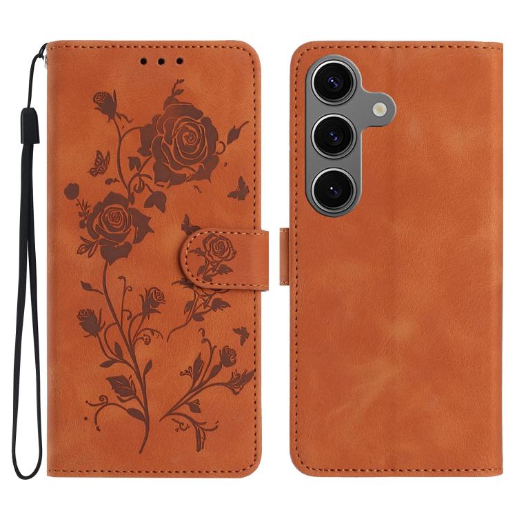 

For Samsung Galaxy S24 5G Rose Flower Embossing Pattern Leather Phone Case(Brown)