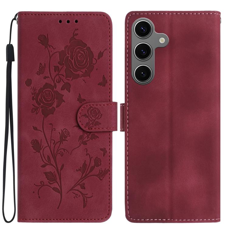 

For Samsung Galaxy S24 FE 5G Rose Flower Embossing Pattern Leather Phone Case(Red)