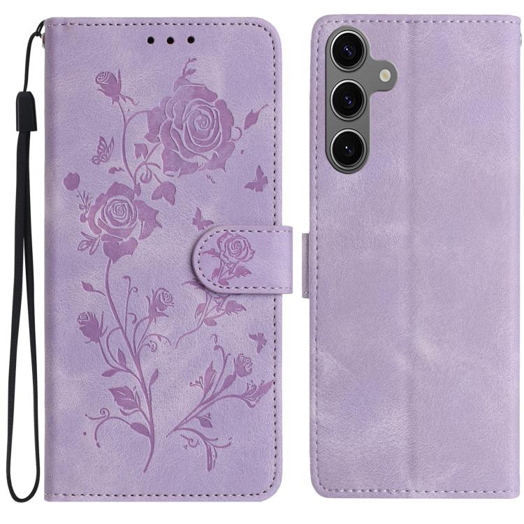 

For Samsung Galaxy S24 FE 5G Rose Flower Embossing Pattern Leather Phone Case(Light Purple)