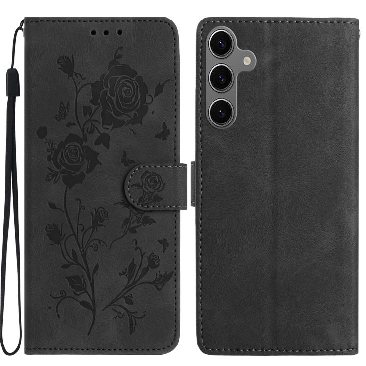 

For Samsung Galaxy S24+ 5G Rose Flower Embossing Pattern Leather Phone Case(Black)