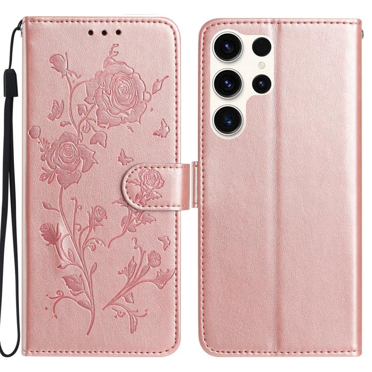 

For Samsung Galaxy S24 Ultra 5G Rose Flower Embossing Pattern Leather Phone Case(Rose Gold)
