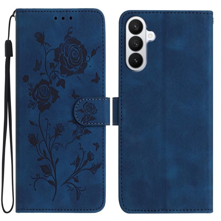 

For Samsung Galaxy S26 Pro 5G Rose Flower Embossing Pattern Leather Phone Case(Dark Blue)